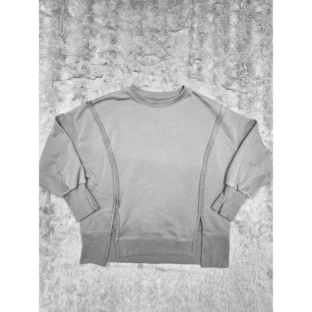 Gray Exposed Seam French Terry Sweatshirt XS Drop Shoulder Side Slit JL2333-GDM